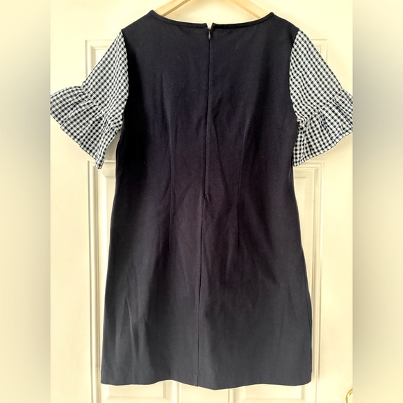 J Crew Factory Printed Bell-Sleeve Check Gingham Print Blue Dress Size M… - Picture 8 of 10